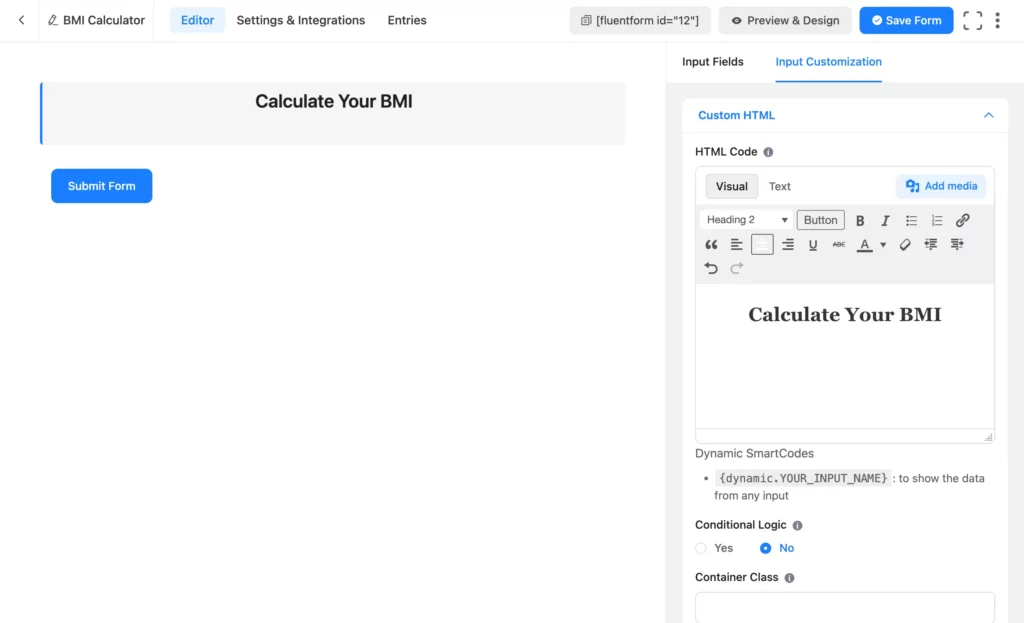 Customizing numeric field